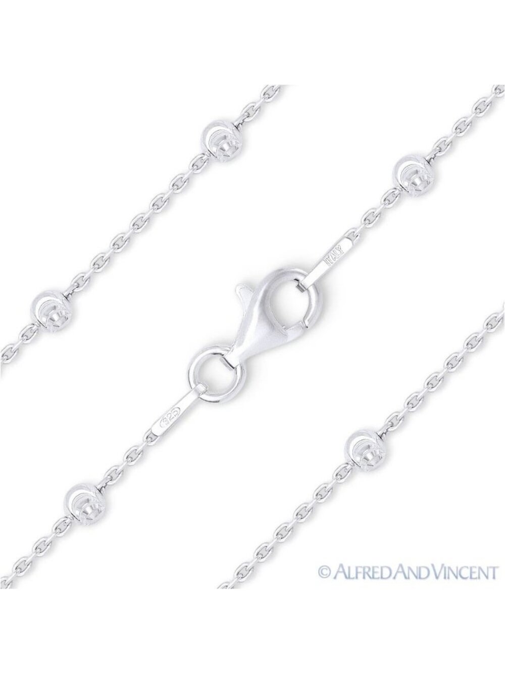 3mm Moon-Cut Ball Bead & 1mm Anchor Chain Necklace in 925 Sterling Silver 18"